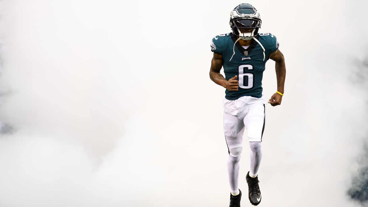 PHILADELPHIA, PA - JANUARY 29: DeVonta Smith #6 of the Philadelphia Eagles runs through the tunnel prior to the NFC Championship NFL football game against the San Francisco 49ers at Lincoln Financial Field on January 29, 2023 in Philadelphia, Pennsylvania.