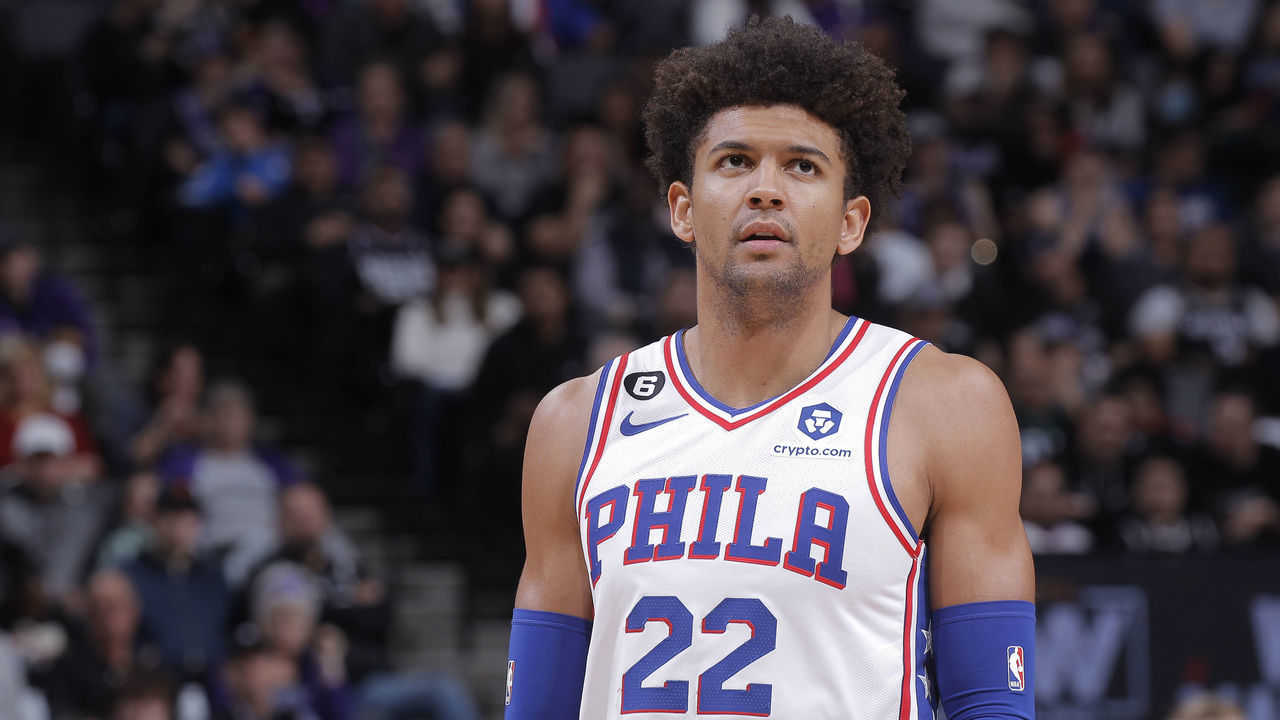 SACRAMENTO, CA - JANUARY 21: Matisse Thybulle #22 of the Philadelphia 76ers looks on during the game against the Sacramento Kings on January 21, 2023 at Golden 1 Center in Sacramento, California. NOTE TO USER: User expressly acknowledges and agrees that, by downloading and or using this photograph, User is consenting to the terms and conditions of the Getty Images Agreement. Mandatory Copyright Notice: Copyright 2023 NBAE