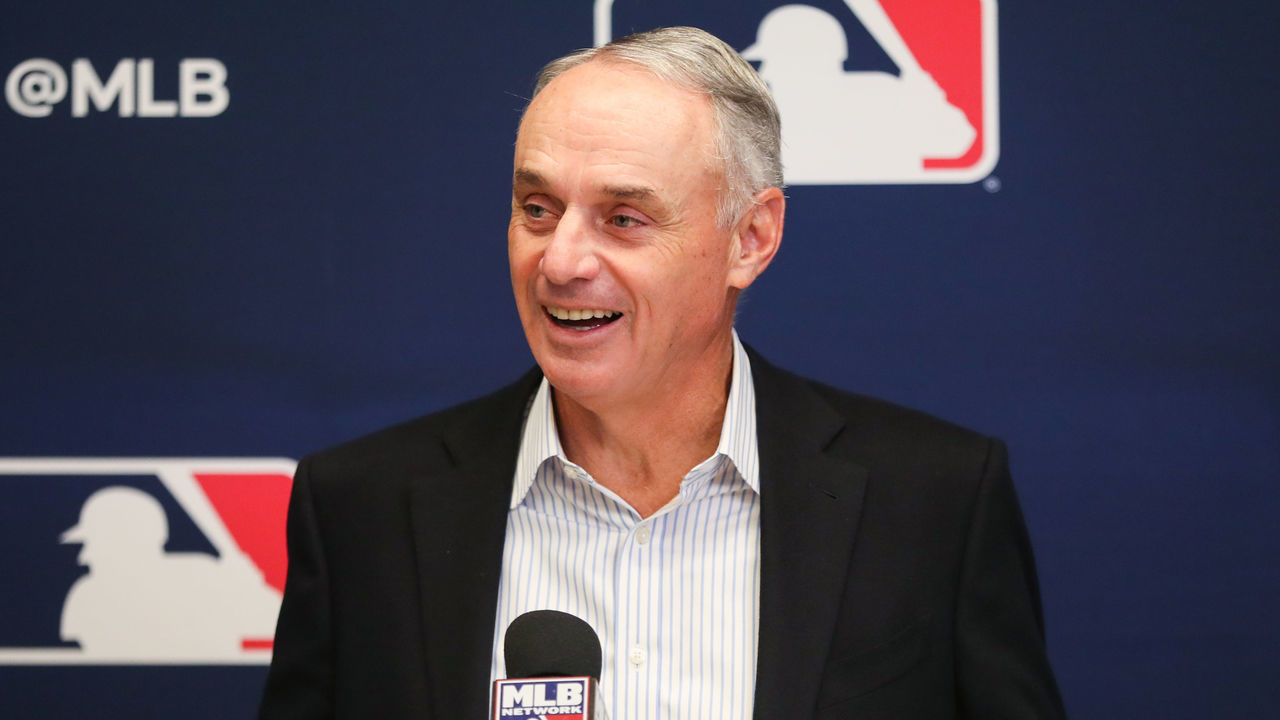 NEW YORK, NY - NOVEMBER 17: Major League Baseball Commissioner Rob Manfred speaks to the media after Owners Meetings at MLB Headquarters on Thursday, November 17, 2022 in New York, New York.
