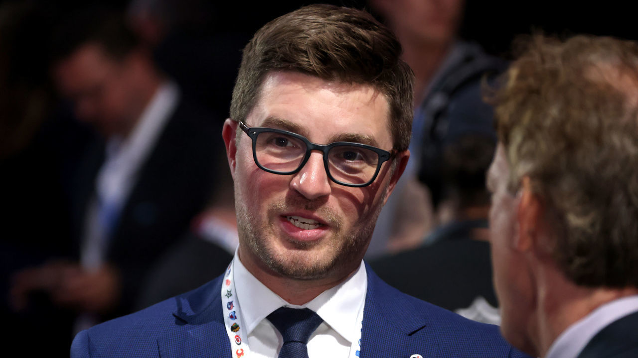 MONTREAL, QUEBEC - JULY 07: General manager Kyle Dubas of the Toronto Maple Leafs looks on prior to the first round of the 2022 Upper Deck NHL Draft at Bell Centre on July 07, 2022 in Montreal, Quebec.
