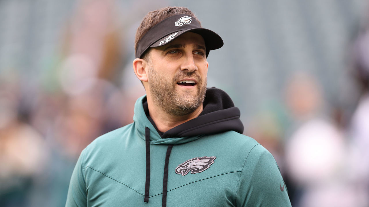 PHILADELPHIA, PENNSYLVANIA - JANUARY 29: Head coach Nick Sirianni of the Philadelphia Eagles looks on prior to the NFC Championship Game against the San Francisco 49ers at Lincoln Financial Field on January 29, 2023 in Philadelphia, Pennsylvania.