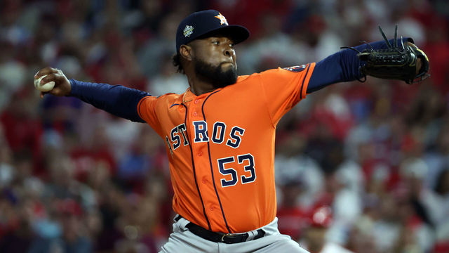 PHILADELPHIA, PENNSYLVANIA - NOVEMBER 02: Cristian Javier #53 of the Houston Astros delivers a pitch against the Philadelphia Phillies during the first inning in Game Four of the 2022 World Series at Citizens Bank Park on November 02, 2022 in Philadelphia, Pennsylvania.