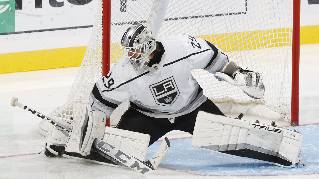 SUNRISE, FL - JANUARY 27: Goaltender Pheonix Copley #29 of the Los Angeles Kings defends the net against the Florida Panthers at the FLA Live Arena on January 27, 2023 in Sunrise, Florida.