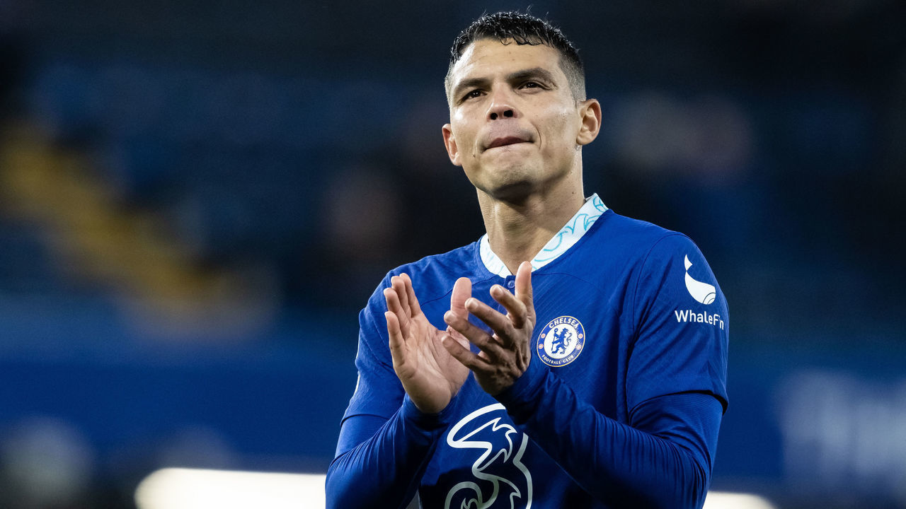 LONDON, ENGLAND - FEBRUARY 03: Chelseas Thiago Silva applauds his side's supporters at the end of the match during the Premier League match between Chelsea FC and Fulham FC at Stamford Bridge on February 03, 2023 in London, England.