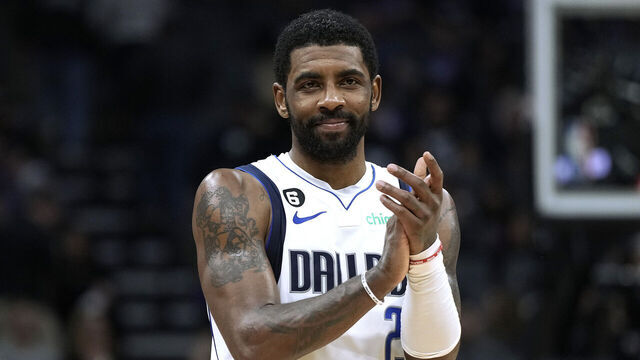 SACRAMENTO, CALIFORNIA - FEBRUARY 10: Kyrie Irving #2 of the Dallas Mavericks looks on clapping against the Sacramento Kings late in the fourth quarter at Golden 1 Center on February 10, 2023 in Sacramento, California.