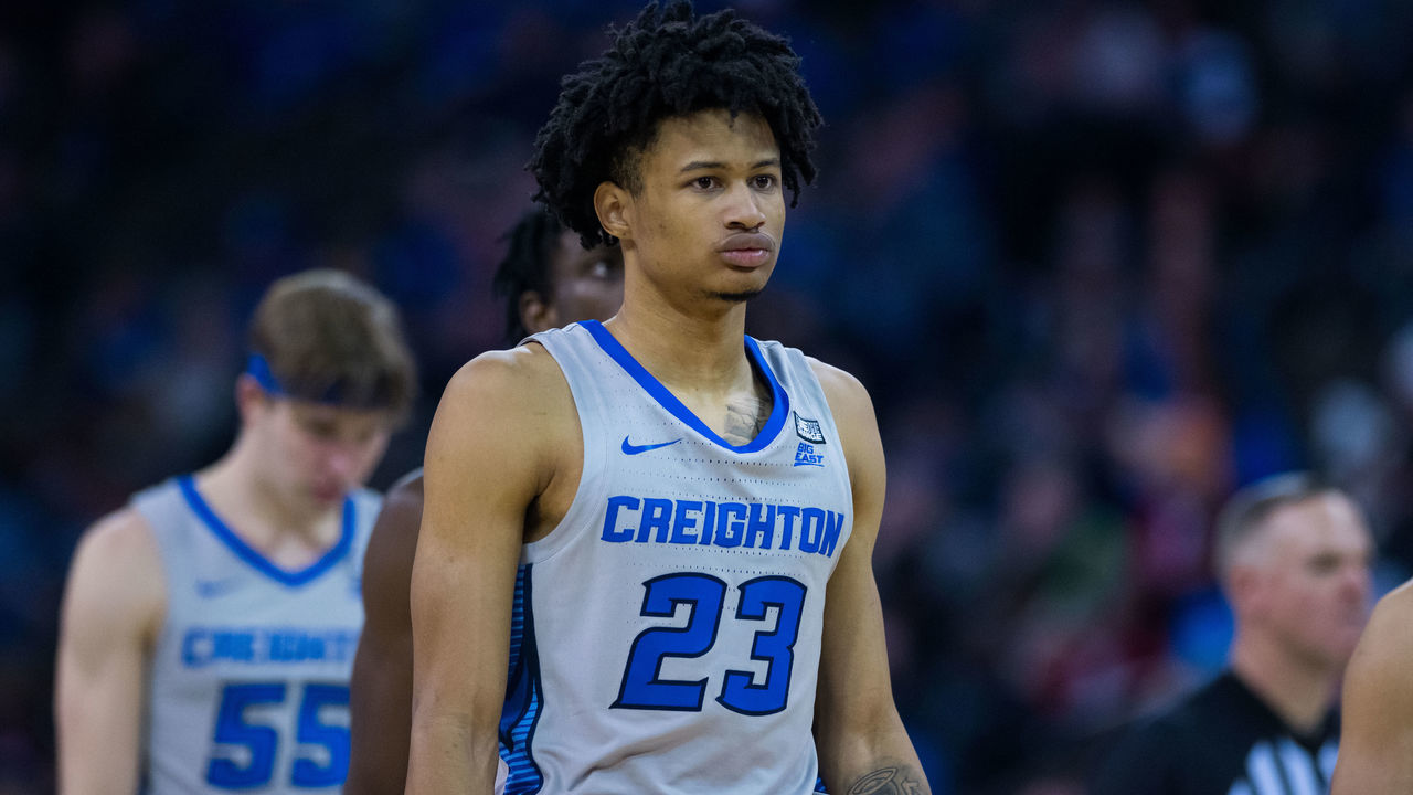 OMAHA, NE - DECEMBER 22: Creighton Bluejays guard Trey Alexander (23) walks to the free throw line during the men's college basketball game between the Butler Bulldogs and Creighton Bluejays on December 22, 2022, at CHI Health Center Omaha in Omaha, NE.