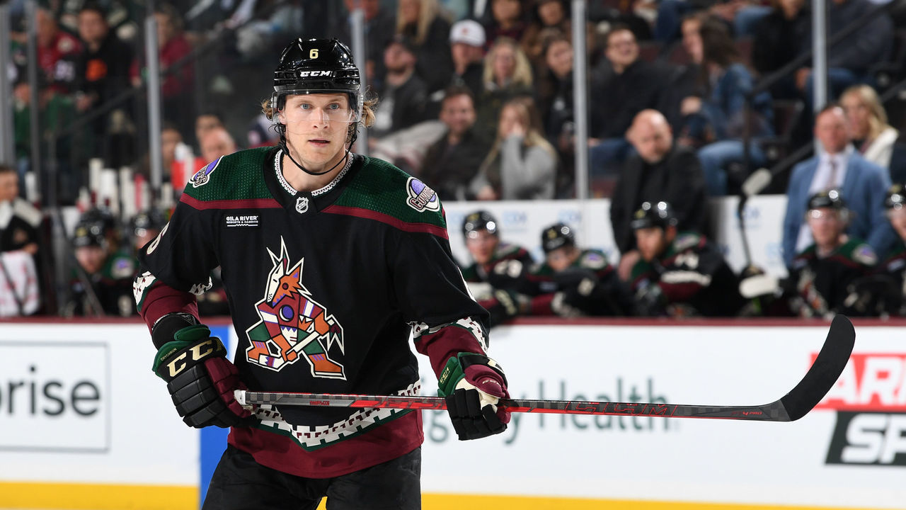 TEMPE, ARIZONA - FEBRUARY 06: Jakob Chychrun #6 of the Arizona Coyotes skates up ice against the Minnesota Wild at Mullett Arena on February 06, 2023 in Tempe, Arizona.