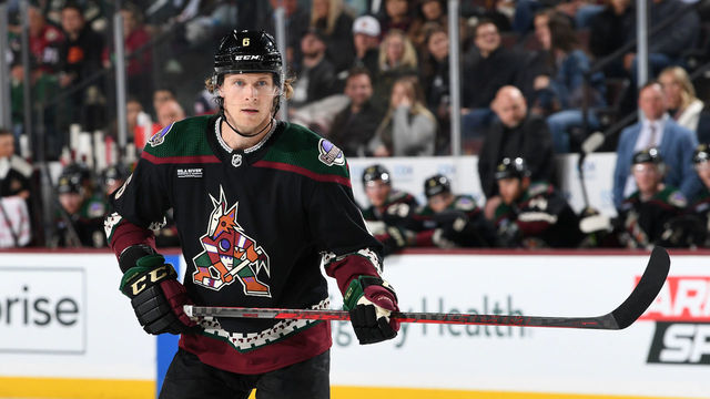 TEMPE, ARIZONA - FEBRUARY 06: Jakob Chychrun #6 of the Arizona Coyotes skates up ice against the Minnesota Wild at Mullett Arena on February 06, 2023 in Tempe, Arizona.