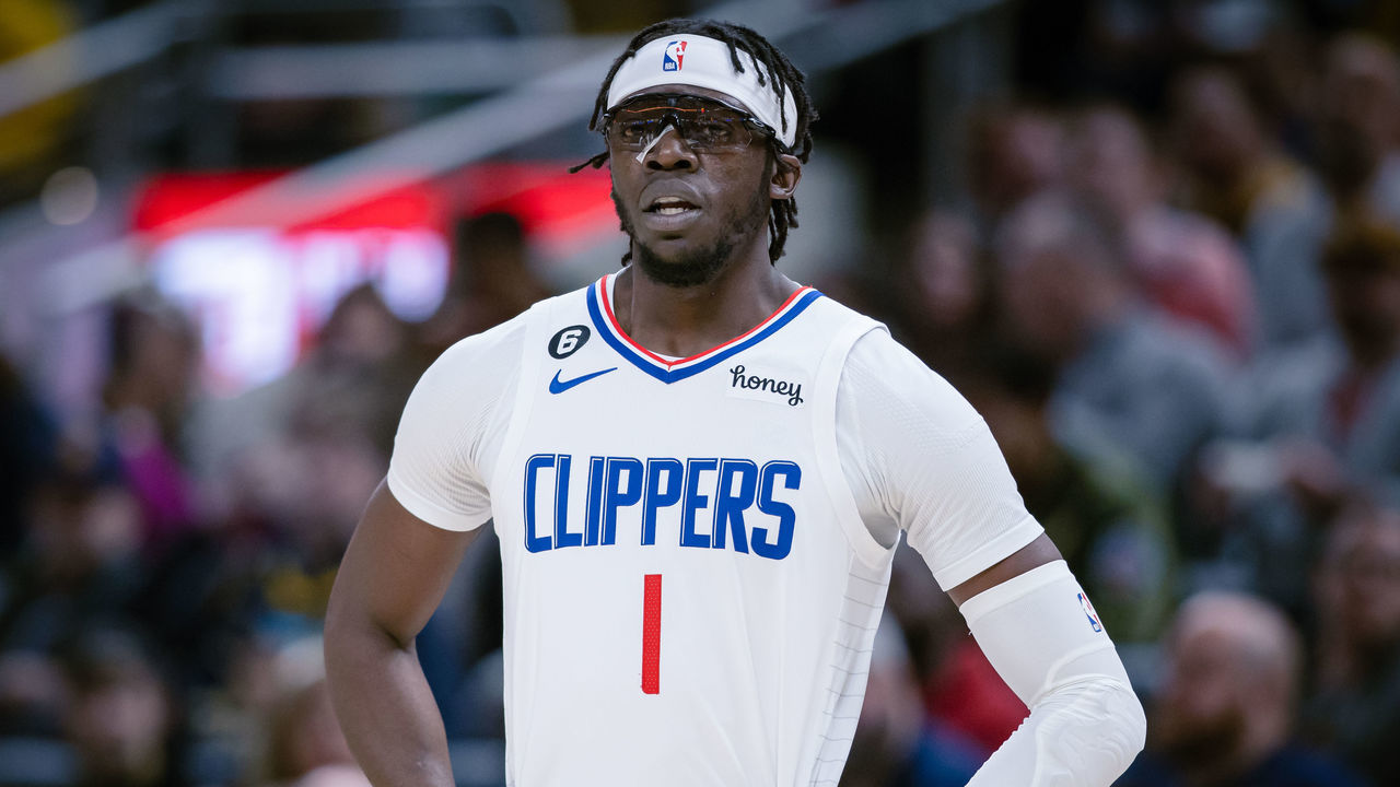 INDIANAPOLIS, IN - DECEMBER 31: Reggie Jackson #1 of the LA Clippers is seen during the game against the Indiana Pacers at Gainbridge Fieldhouse on December 31, 2022 in Indianapolis, Indiana.