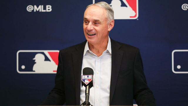 NEW YORK, NY - NOVEMBER 17: Major League Baseball Commissioner Rob Manfred speaks to the media after Owners Meetings at MLB Headquarters on Thursday, November 17, 2022 in New York, New York.