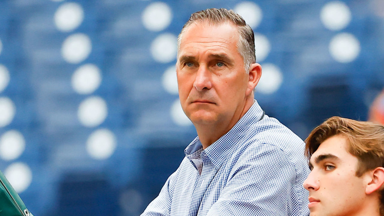 PHILADELPHIA, PA - JULY 01: John Mozeliak president of baseball operations of the St. Louis Cardinals during batting practice prior to the Major League Baseball game between the Philadelphia Phillies and the St. Louis Cardinals on July 1, 2022 at Citizens Bank Park in Philadelphia, Pennsylvania.