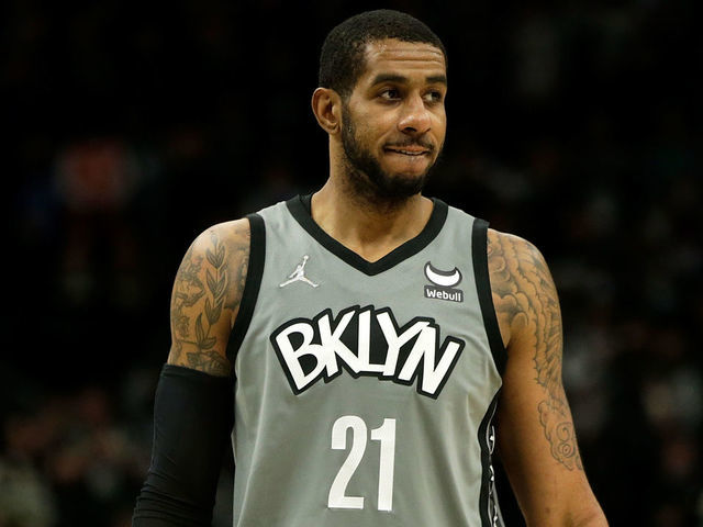 MILWAUKEE, WISCONSIN - FEBRUARY 26: LaMarcus Aldridge #21 of the Brooklyn Nets looks on during the second half of a game against the Milwaukee Bucks at Fiserv Forum on February 26, 2022 in Milwaukee, Wisconsin.