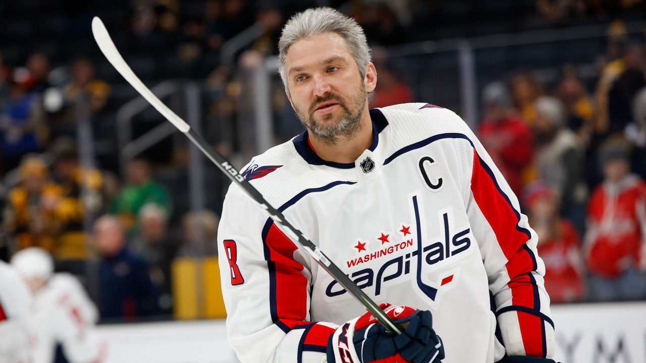 BOSTON, MA - FEBRUARY 11: Alex Ovechkin #8 of the Washington Capitals warms up before a game against the Boston Bruins at the TD Garden on February 11, 2023 in Boston, Massachusetts. The Capitals won 2-1.