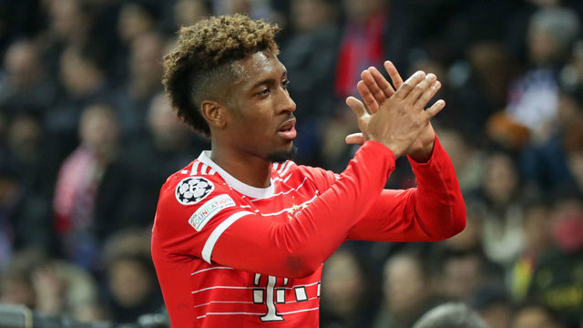 PARIS, FRANCE - FEBRUARY 14: Kingsley Coman of Bayern Muenchen during the UEFA Champions League round of 16 leg one match between Paris Saint-Germain and FC Bayern München at Parc des Princes on February 14, 2023 in Paris, France.