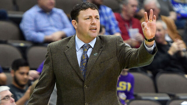 JACKSONVILLE, FL - MARCH 21: Assistant coach Greg Heiar signals his players during the First Round of the NCAA Basketball Tournament against the Yale Bulldogs at the VyStar Veterans Memorial Arena on March 21, 2019 in Jacksonville, Florida.