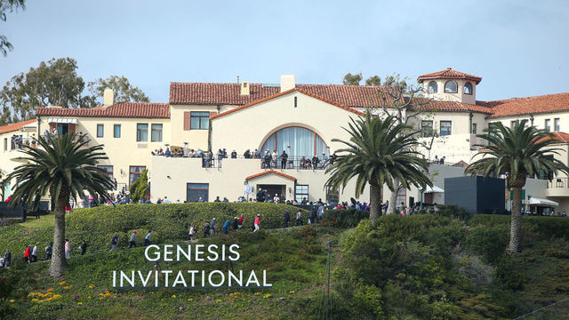 PACIFIC PALISADES, CALIFORNIA - FEBRUARY 20: Genesis signage is seen during the final round of The Genesis Invitational at Riviera Country Club on February 20, 2022 in Pacific Palisades, California.