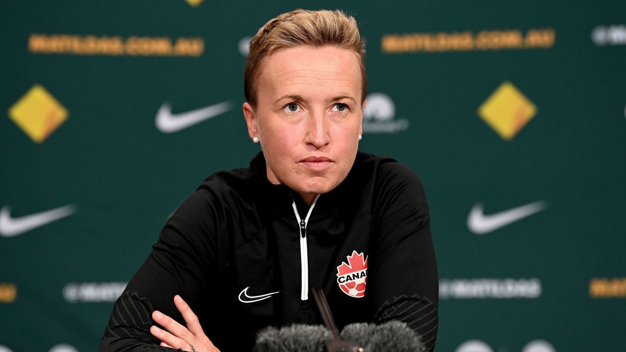 BRISBANE, AUSTRALIA - SEPTEMBER 02: Bev Priestman speaks after a Canada women's international squad training session at Suncorp Stadium on September 02, 2022 in Brisbane, Australia.