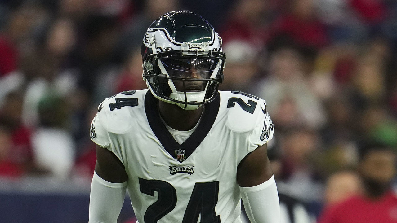HOUSTON, TX - NOVEMBER 03: James Bradberry #24 of the Philadelphia Eagles gets set against the Houston Texans at NRG Stadium on November 3, 2022 in Houston, Texas.
