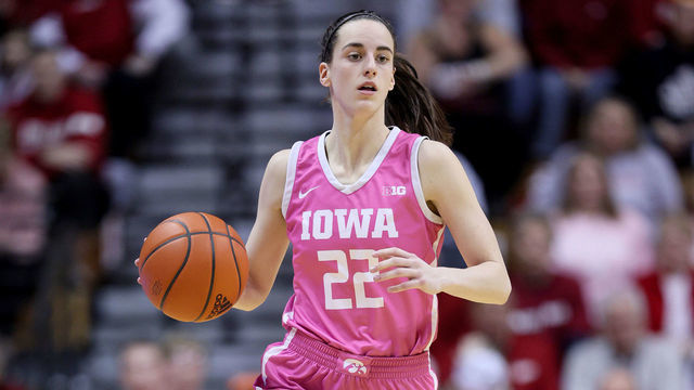 BLOOMINGTON, INDIANA - FEBRUARY 09: Caitlin Clark #22 of the Iowa Hawkeyes against the Indiana Hoosiers at Simon Skjodt Assembly Hall on February 09, 2023 in Bloomington, Indiana.