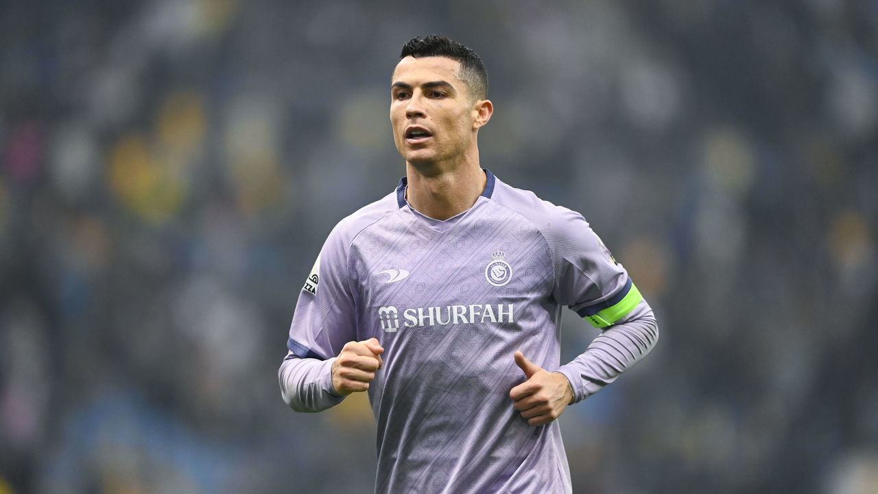 RIYADH, SAUDI ARABIA - JANUARY 26: Cristiano Ronaldo of Al Nassr FC during the Saudi Super Cup match between Al Ittihad and Al Nassr at King Fahd International Stadium on January 26, 2023 in Riyadh, Saudi Arabia.