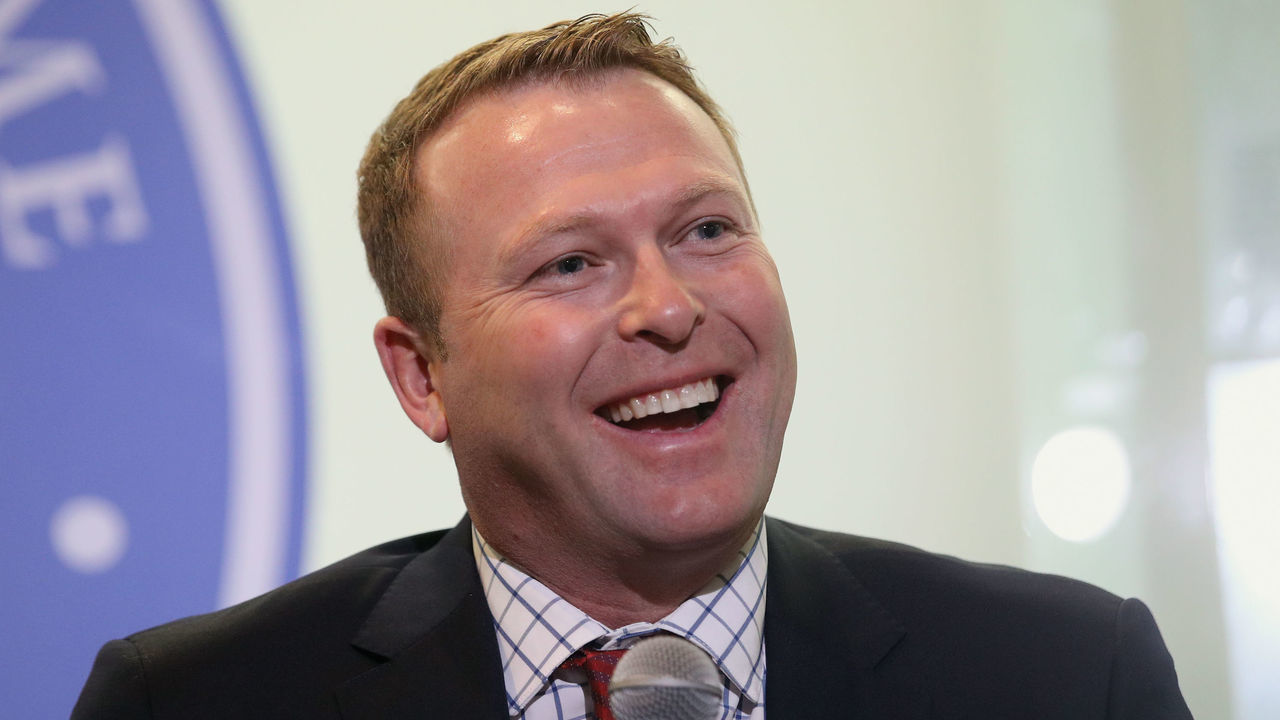 TORONTO, ONTARIO - NOVEMBER 09: Martin Brodeur takes part in a press conference and photo opportunity at the Great Hall in the Hockey Hall Of Fame on November 09, 2018 in Toronto, Ontario, Canada.
