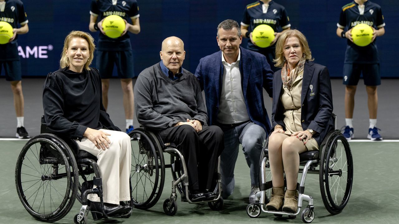 ROTTERDAM - (VLNR) Esther Vergeer, Rick Draney and Richard Krajicek during the presentation of The International Tennis Hall of Fame Class of 2023, on the sixth day of the ABN AMRO Open tennis tournament in Ahoy. AP SANDER KING