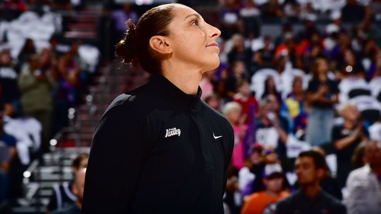 PHOENIX, AZ - AUGUST 12: Diana Taurasi #3 of the Phoenix Mercury looks on before the game against the Dallas Wings on August 12, 2022 at Footprint Center in Phoenix, Arizona. Mandatory Copyright Notice: Copyright 2022 NBAE