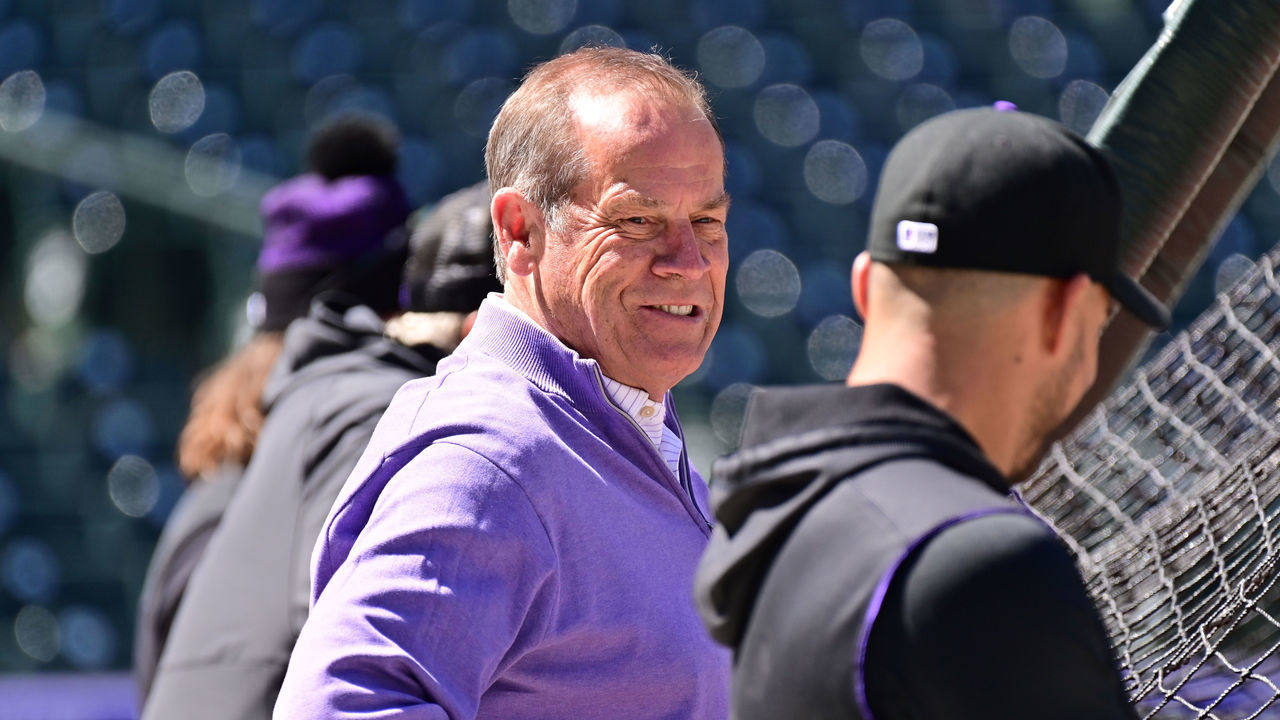 DENVER, CO - APRIL 7 : Colorado Rockies owner Dick Monfort is watching the batting practice during the team workout at Coors Field in Denver, Colorado on Thursday, April 7, 2022.