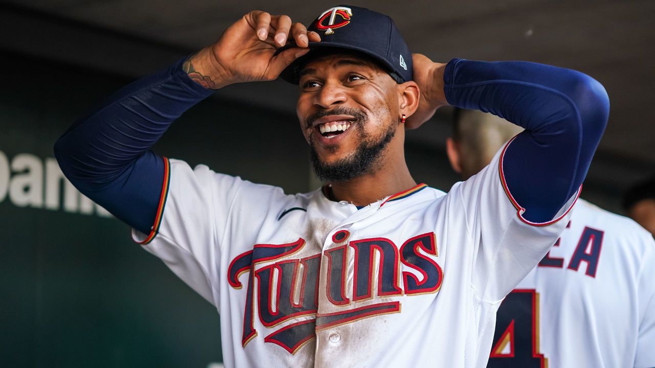 MINNEAPOLIS, MN - JUNE 25: Byron Buxton #25 of the Minnesota Twins looks on and smiles against the Colorado Rockies on June 25, 2022 at Target Field in Minneapolis, Minnesota.