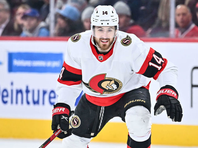 MONTREAL, CANADA - JANUARY 31: Tyler Motte #14 of the Ottawa Senators skates during the first period against the Montreal Canadiens at Centre Bell on January 31, 2023 in Montreal, Quebec, Canada. The Ottawa Senators defeated the Montreal Canadiens 5-4.