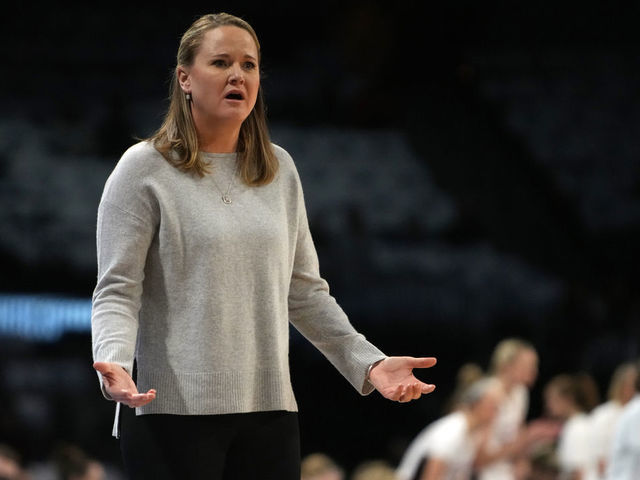 LAS VEGAS, NEVADA - MARCH 06: Utah Utes head coach Lynne Roberts reacts as her team plays the Stanford Cardinal during the championship game of the Pac-12 Conference women's basketball tournament at Michelob ULTRA Arena on March 06, 2022 in Las Vegas, Nevada.