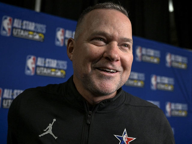 SALT LAKE CITY, UT - FEBRUARY 19: Denver Nuggets head coach Michael Malone speaks with the media after the NBA All Star game at Vivint Arena in Salt Lake City, Utah on Sunday, February 19, 2023.