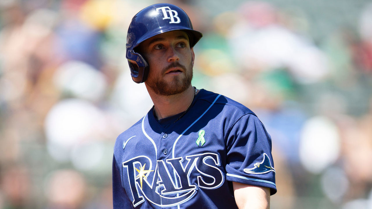 OAKLAND, CA - MAY 4: Brandon Lowe #8 of the Tampa Bay Rays on the field during the game against the Oakland Athletics at RingCentral Coliseum on May 4, 2022 in Oakland, California. The Rays defeated the Athletics 3-0.