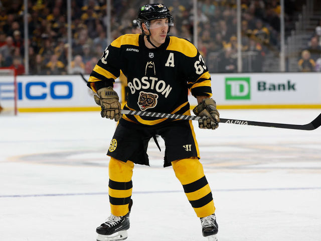 BOSTON, MA - FEBRUARY 11: Brad Marchand #63 of the Boston Bruins skates against the Washington Capitals during the first period at the TD Garden on February 11, 2023 in Boston, Massachusetts. The Capitals won 2-1.