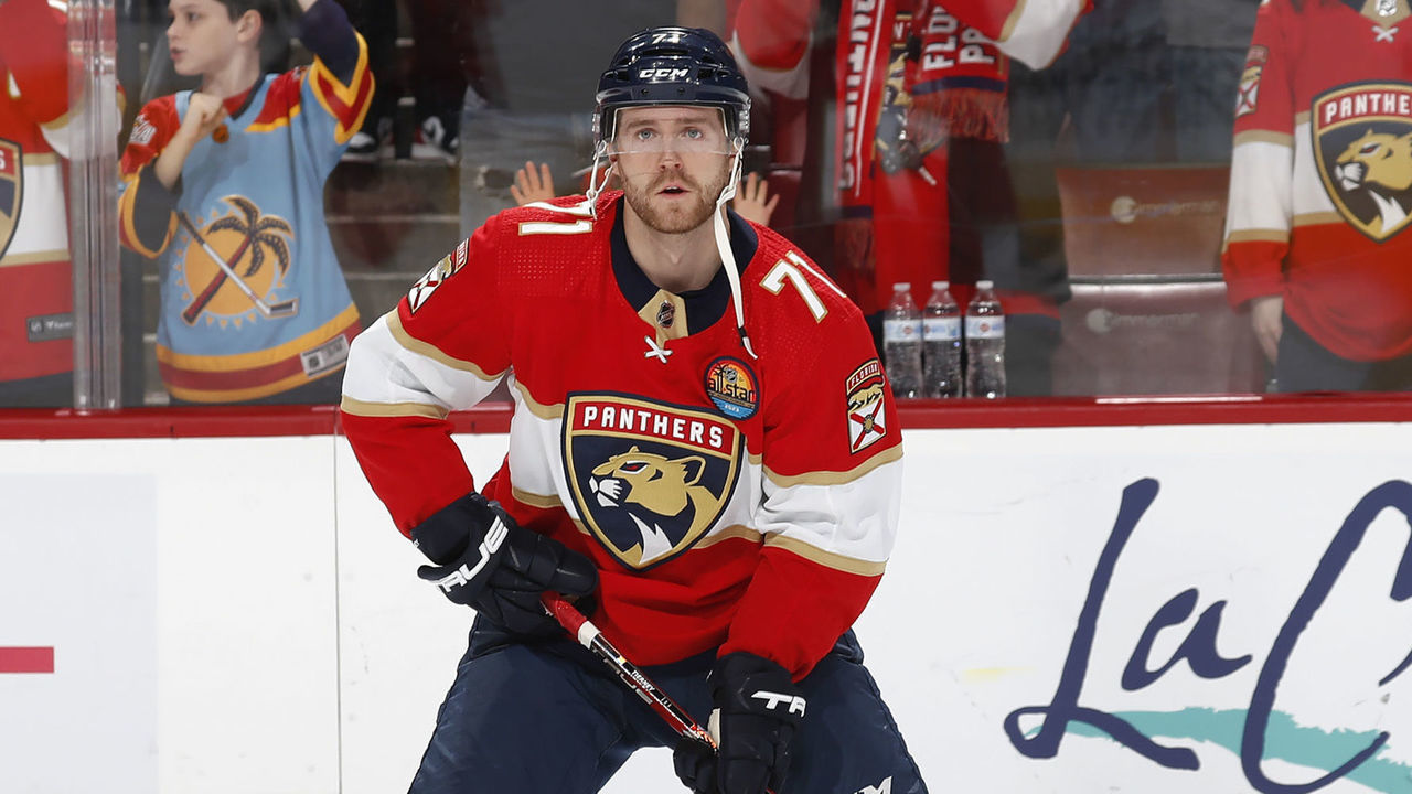 SUNRISE, FLORIDA - DECEMBER 8: Chris Tierney #71 of the Florida Panthers skates on the ice prior to the start of the game against the Detroit Red Wings at the FLA Live Arena on December 8, 2022 in Sunrise, Florida.
