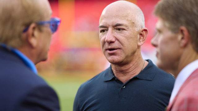 KANSAS CITY, MO - SEPTEMBER 15: Jeff Bezos looks on from the sidlines before kickoff between the Kansas City Chiefs and Los Angeles Chargers at GEHA Field at Arrowhead Stadium on September 15, 2022 in Kansas City, Missouri.