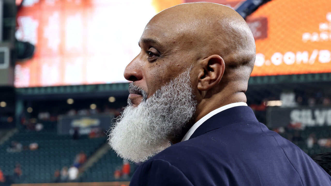 HOUSTON, TX - OCTOBER 29: Executive director of the Major League Baseball Players Association Tony Clark looks on during batting practice prior to Game 2 of the 2022 World Series between the Philadelphia Phillies and the Houston Astros at Minute Maid Park on Saturday, October 29, 2022 in Houston, Texas.