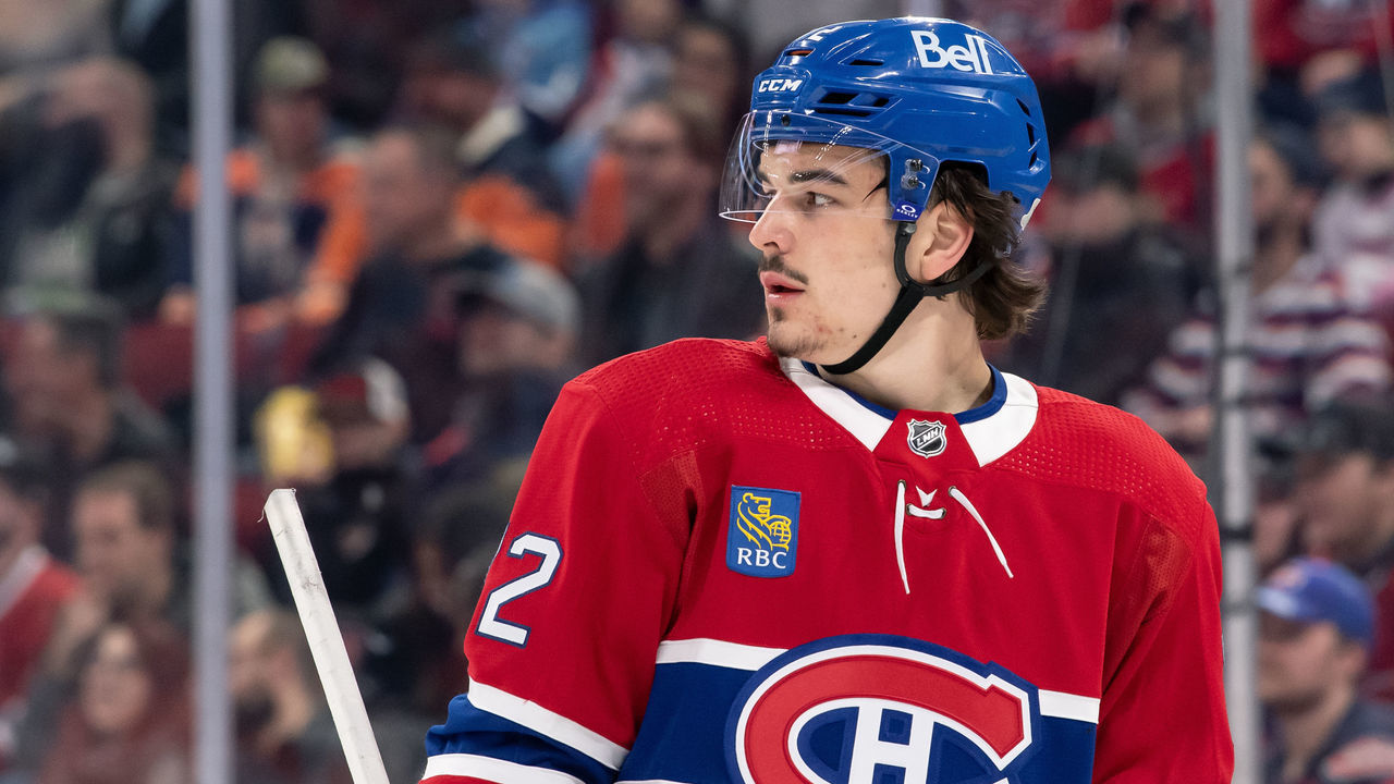 MONTREAL, CANADA - FEBRUARY 12: Arber Xhekaj #72 of the Montreal Canadiens skates against the Edmonton Oilers during the first period in the NHL game at the Centre Bell on February 12, 2023 in Montreal, Quebec, Canada.