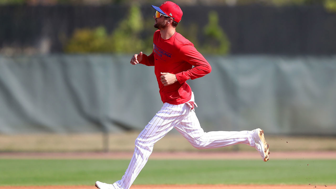 CLEARWATER, FL - FEBRUARY 21: Philadelphia Phillies infielder Trea Turner (7) runs the bases during the spring training workout at Carpenter Complex on February 21, 2023 in Clearwater, Florida.