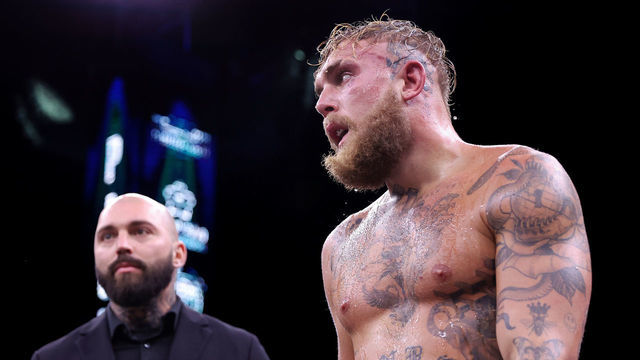 RIYADH, SAUDI ARABIA - FEBRUARY 26: Jake Paul looks on during the Cruiserweight Title fight between Jake Paul and Tommy Fury at the Diriyah Arena on February 26, 2023 in Riyadh, Saudi Arabia.