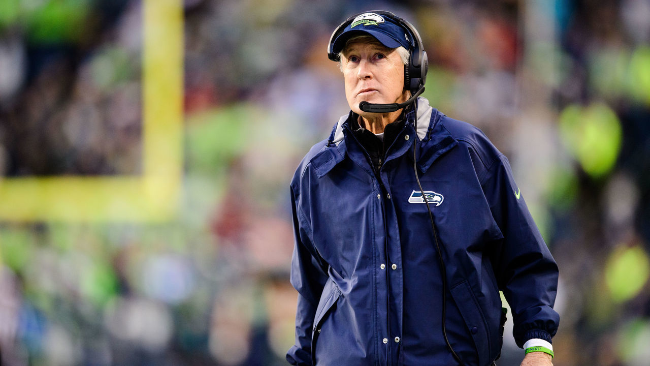 SEATTLE, WASHINGTON - JANUARY 08: Head coach Pete Carroll of the Seattle Seahawks looks on during the fourth quarter against the Los Angeles Rams at Lumen Field on January 08, 2023 in Seattle, Washington.