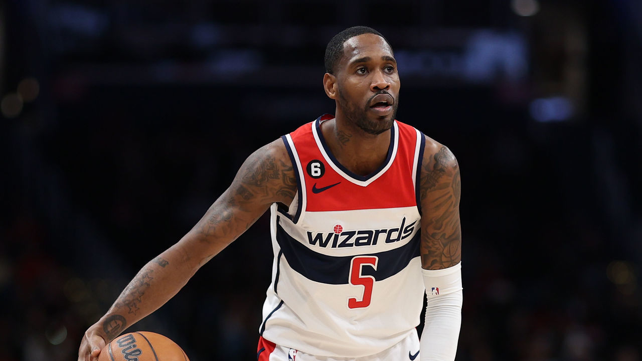 WASHINGTON, DC - FEBRUARY 06: Will Barton #5 of the Washington Wizards dribbles against the Cleveland Cavaliers during the second half at Capital One Arena on February 06, 2023 in Washington, DC.