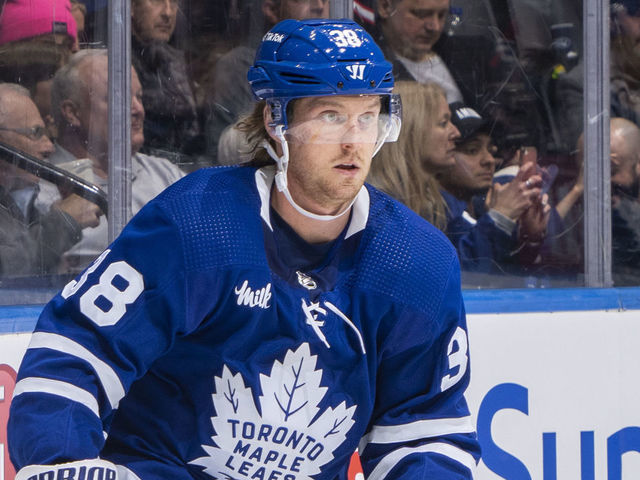 TORONTO, ON - FEBRUARY 15: Rasmus Sandin #38 of the Toronto Maple Leafs skates against the Chicago Blackhawks during the first period at the Scotiabank Arena on February 15, 2023 in Toronto, Ontario, Canada.