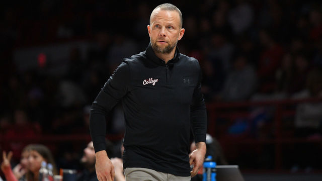 BOSTON, MA - JANUARY 21: Charleston Cougars head coach Pat Kelsey looks on during a college basketball game between the Charleston Cougars and the Northeastern Huskies on January 21, 2023, at Matthews Arena in Boston, MA.