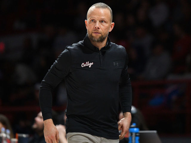 BOSTON, MA - JANUARY 21: Charleston Cougars head coach Pat Kelsey looks on during a college basketball game between the Charleston Cougars and the Northeastern Huskies on January 21, 2023, at Matthews Arena in Boston, MA.
