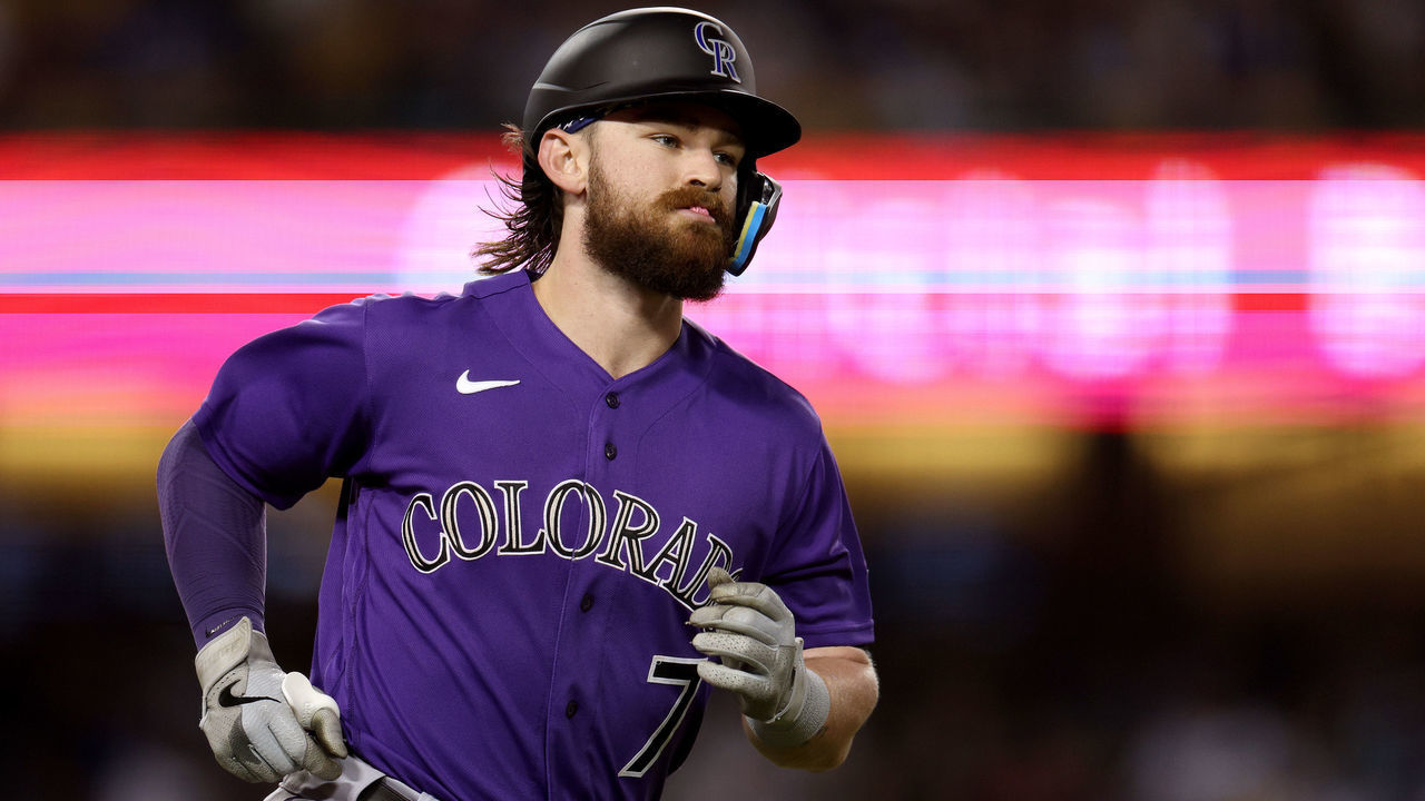 LOS ANGELES, CALIFORNIA - OCTOBER 04: Brendan Rodgers #7 of the Colorado Rockies runs the bases after his solo homerun, to take a 1-0 lead over the Los Angeles Dodgers, during the first inning at Dodger Stadium on October 04, 2022 in Los Angeles, California.