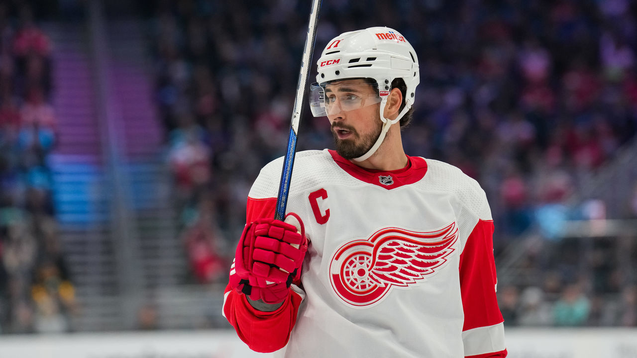 SEATTLE, WASHINGTON - FEBRUARY 18: Dylan Larkin #71 of the Detroit Red Wings looks on during the second period of a game against the Seattle Kraken at Climate Pledge Arena on February 18, 2023 in Seattle, Washington.