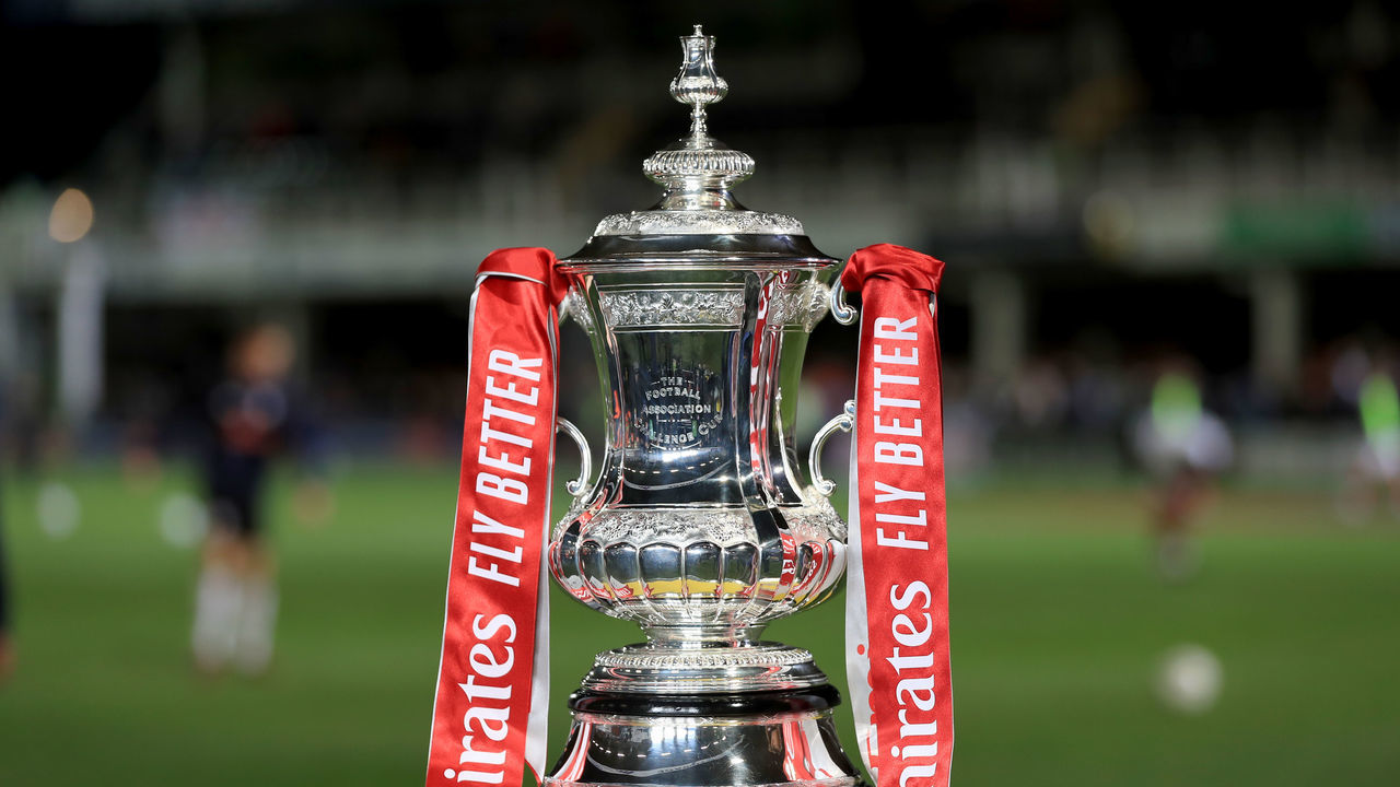 The Emirates FA Cup trophy on display ahead of the Emirates FA Cup first round match at Edgar Street, Hereford. Picture date: Friday November 4, 2022.
