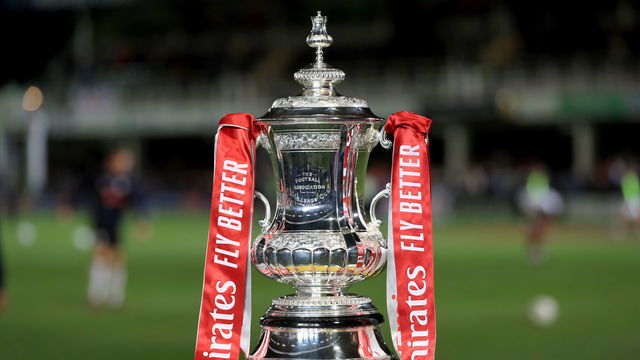 The Emirates FA Cup trophy on display ahead of the Emirates FA Cup first round match at Edgar Street, Hereford. Picture date: Friday November 4, 2022.