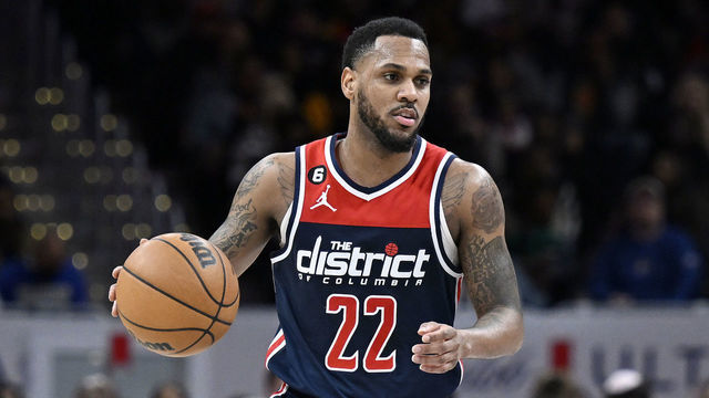 WASHINGTON, DC - FEBRUARY 11: Monte Morris #22 of the Washington Wizards handles the ball against the Indiana Pacers at Capital One Arena on February 11, 2023 in Washington, DC.